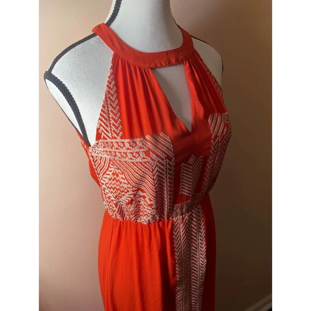 Anthropologie THML Orange Embroidered Boho Halter Maxi Dress size Small EUC - Picture 9 of 14